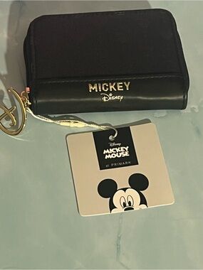 Disney Mickey Black Zip Wallet with Gold Hardware